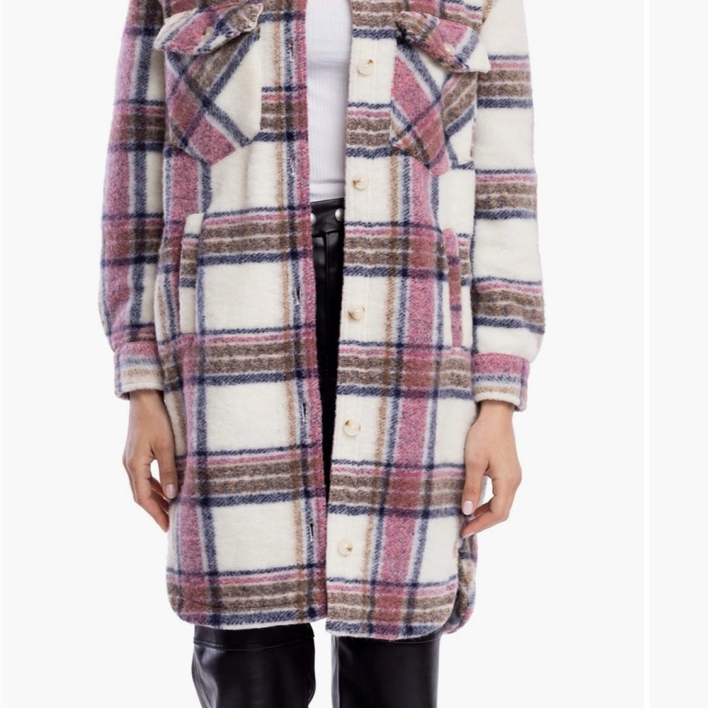 Blank NYC Plaid Teddy Jacket in Pink and Cream